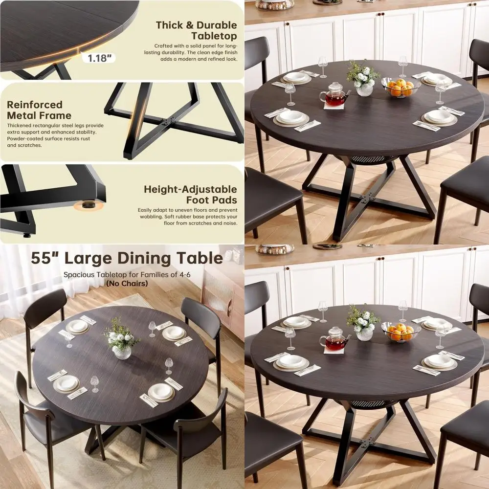 

Круглый обеденный стол на 55 см, на 6-8 персон, компактный дизайн, темно-серый, деревянная мебель для кухни и столовой