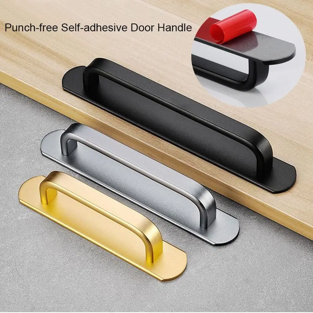 Fashion Aluminium Alloy Door Handle Hardware Self-Adhesive Door Knob Multifunctional Punch-free Door Handlebar Kitchen