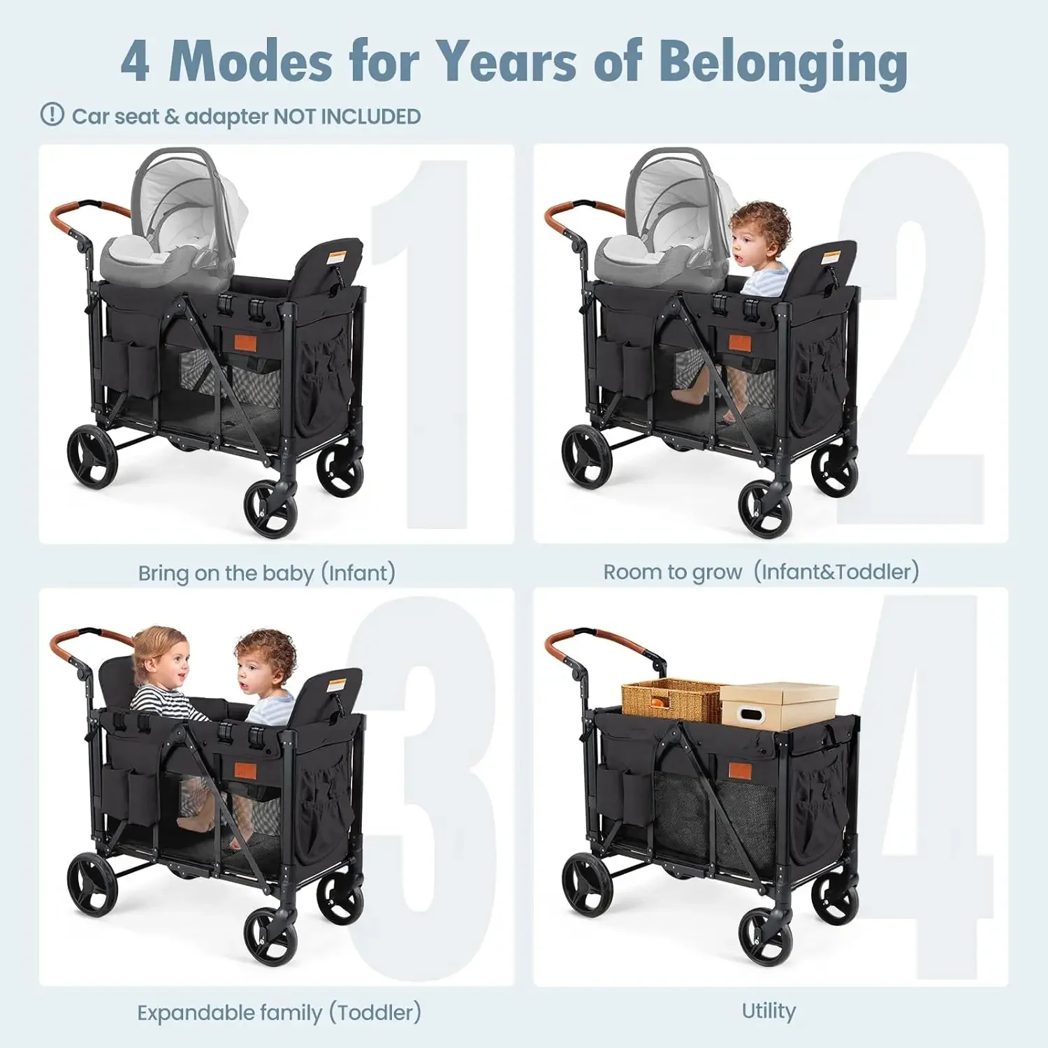 

[Free Shipping!]Wagon Stroller for 2 Kids, High Seat & 5 Point Harness, Foldable All-Terrain Wagon for Toddler with Canopy, Pare