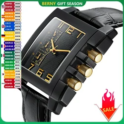 BERNY Men's Watches Chronograph Fashion Business Casual  Gold Tank Wristwatch Personalized Miyota JS55 Sport Rectangle Watch