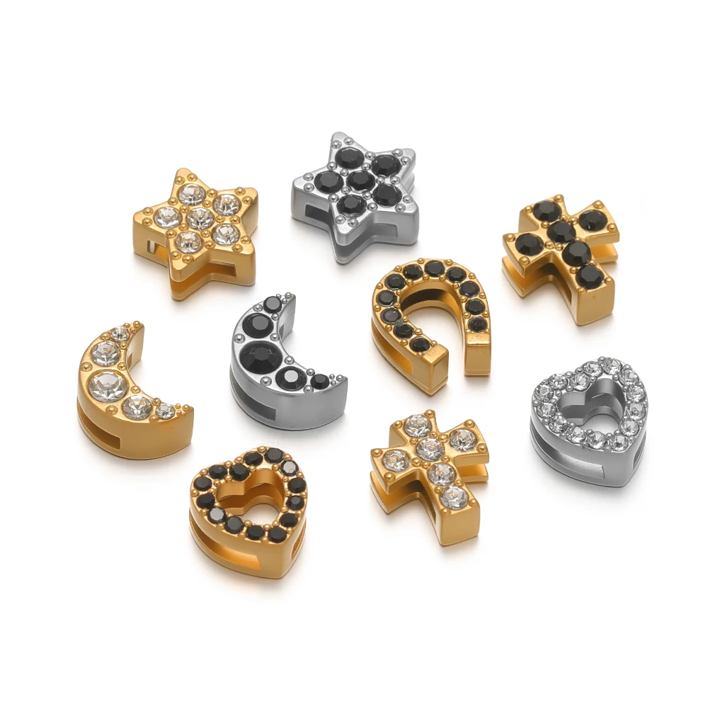 5 Stück Edelstahl-Flachketten mit 6mm Löchern, Zirkonperlen, Stern-, Herz- und Kreuzanhängern für die Herstellung von Halsketten, DIY-Schmuck und Armbändern – Detail 8