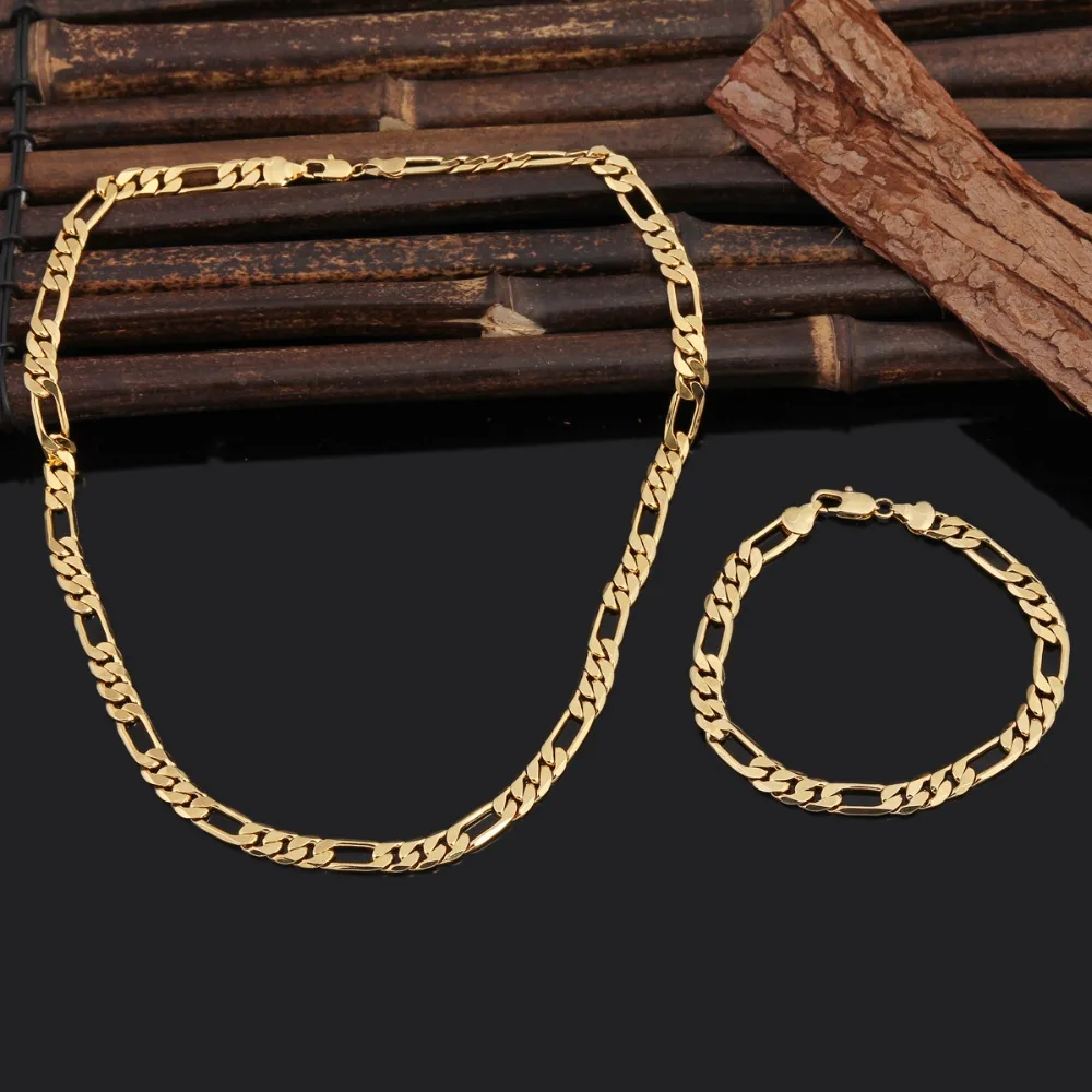 Korean Wholesale Fine 18k Gold 8mm Geometry Chain Bracelets Neckalce Jewelry Sets 925 Sterling Silver Fashion Gifts Wedding