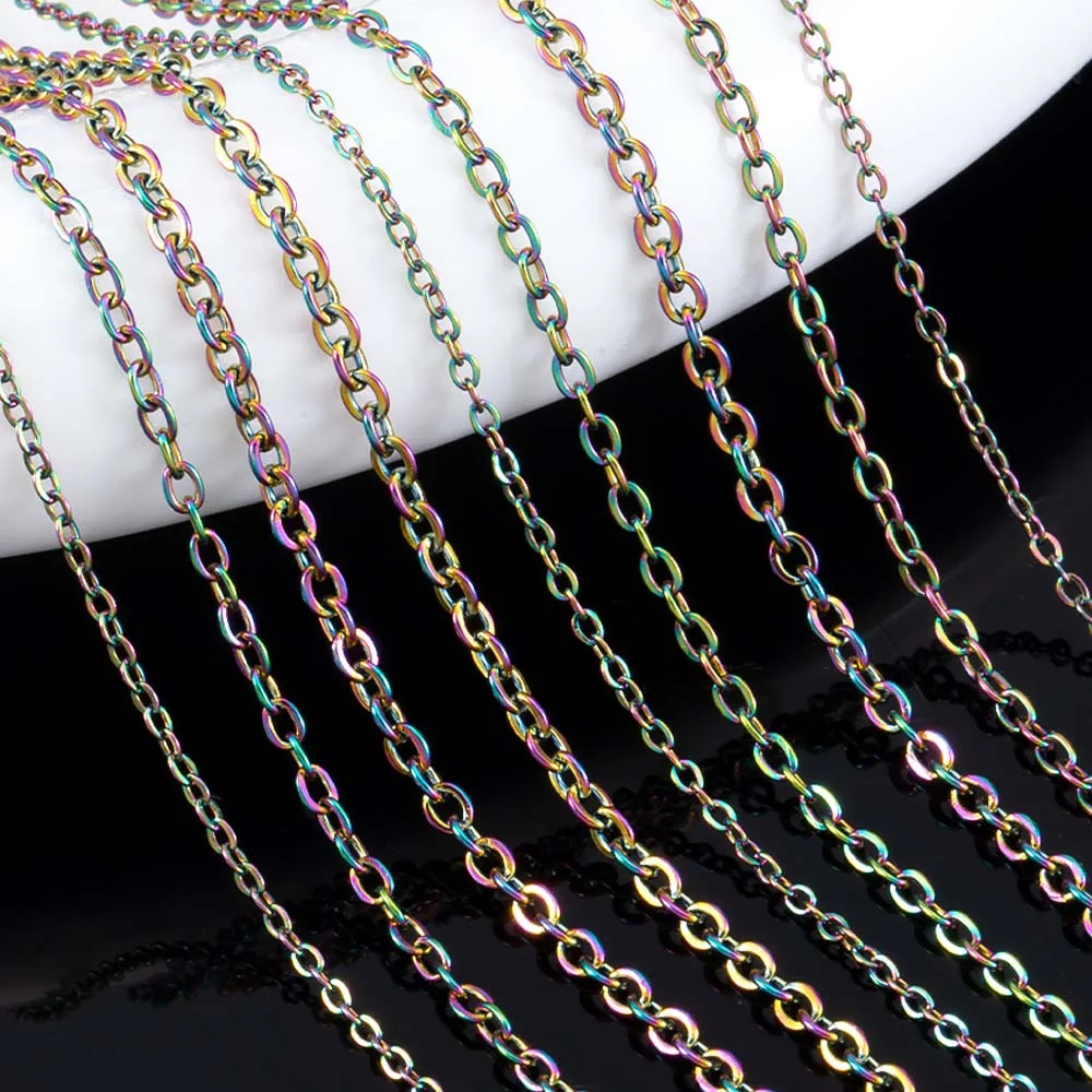 

2Meters Stainless Steel Flat Cross O-shaped Basic Chain For DIY Item Chain Bracelet Body Chain Head Ornament Accessories Making