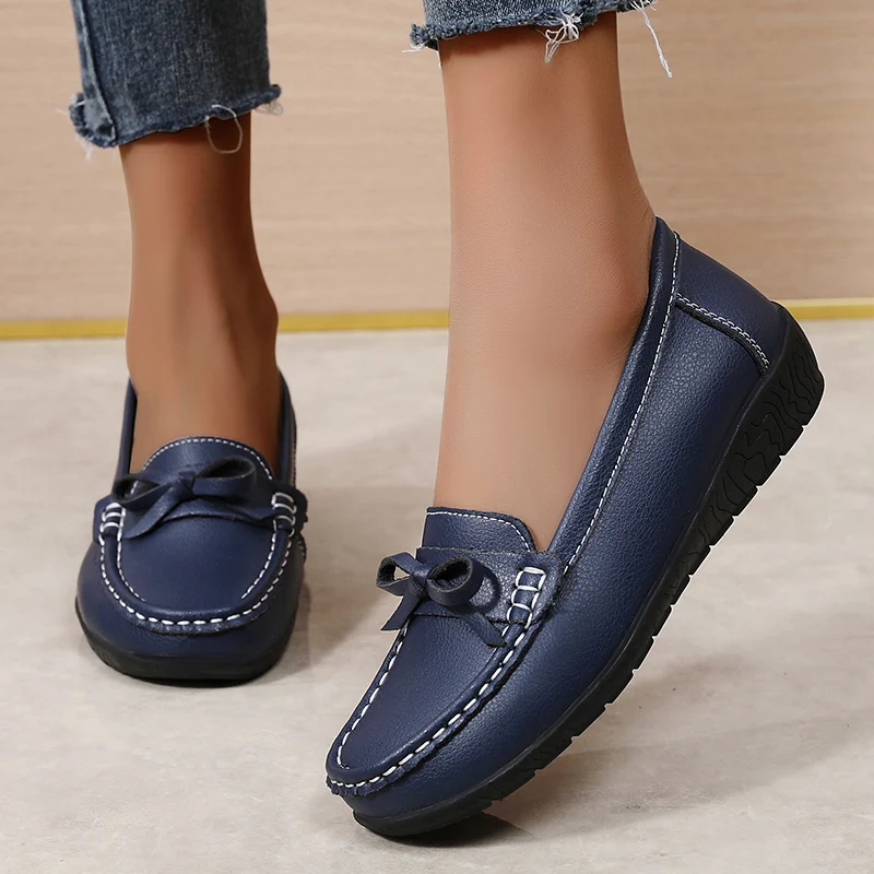 Wedge Women Flats Genuine Leather Fashion Outdoor Nurse Shoes Slip On Shoes Woman Moccasins Walking Plus Size Zapatos Mujer