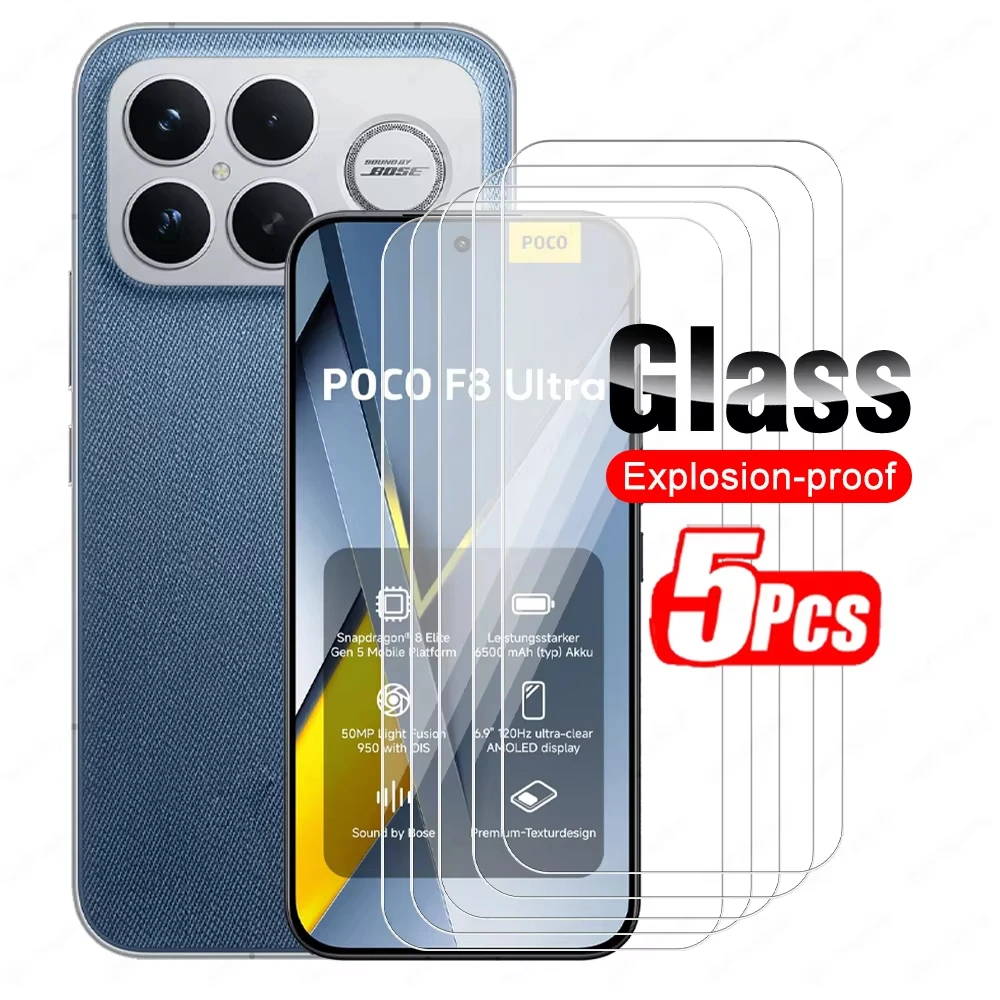 1-5 Stück HD Panzerglas für Xiaomi Poco F8 Pro F8 Ultra F7 F5 Displayschutz Poco X8 Pro Max X7 Pro X6 M7 M6 M5S X5 X3 F6 F3