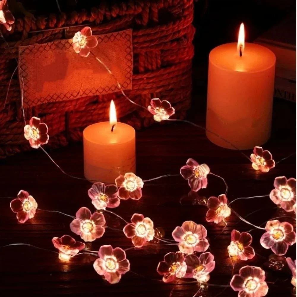 

Waterproof Cherry Blossom Fairy Lights 20/10LEDS 1M/2M Flower Garland Lamp Decorations Crystal Flowers Pink Flower String Lamps