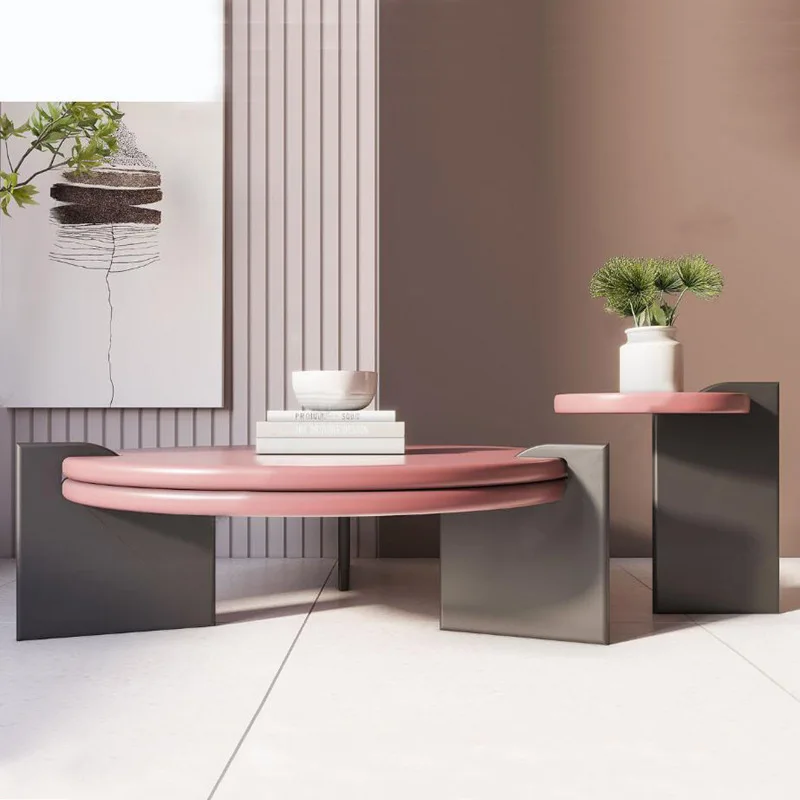 Tavolino da caffè rotondo in legno massello dipinto con pianoforte Tavolino da tè moderno semplice in acciaio inossidabile telescopico