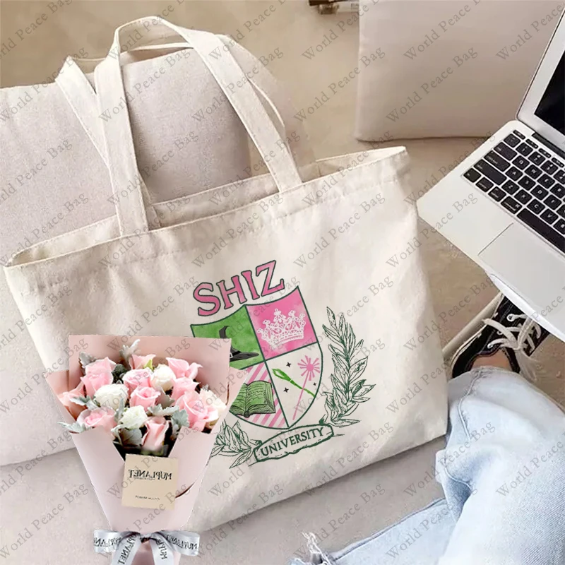 1 pc SHIZ UNIVERSITY Wicked Colorful Broomstick Magic Wand pattern Tote Bag Canvas Shoulder Bag For Travel Daily Commute