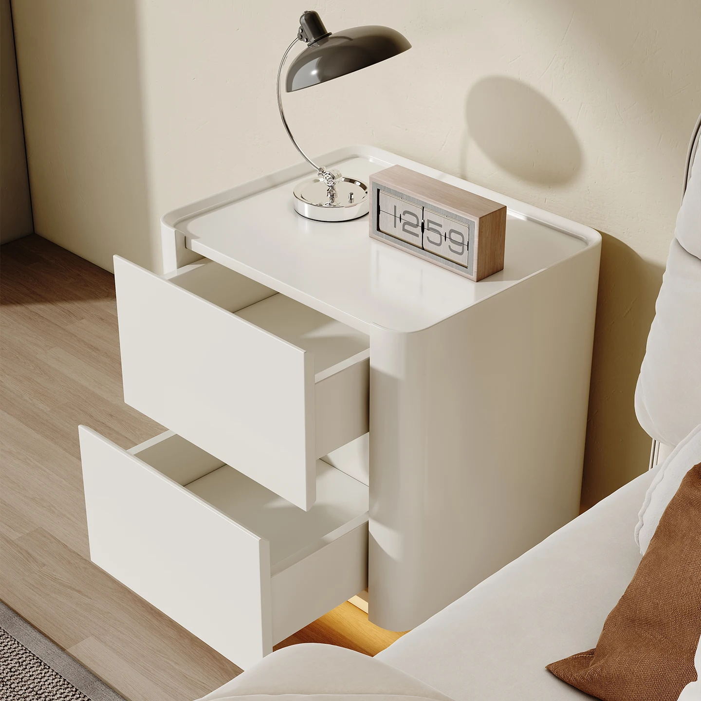 Solid Wood Paint Bedside Table, Cream Color, Pure White, Multi-color And Multi-size Optional Italian Minimalist Modern Bedside T