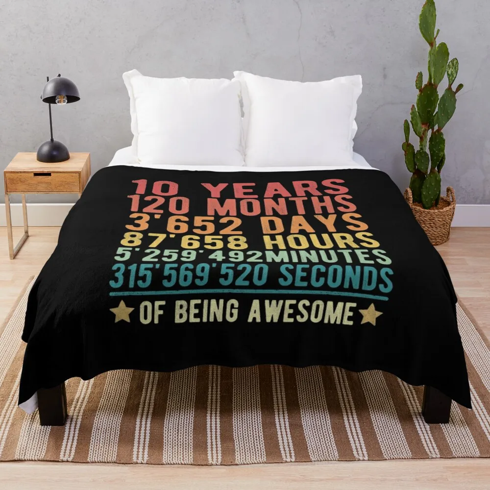 

Vintage 10 Years Of Being Awesome Funny 10th Birthday Gift for Boy Girl Turning 10 years old Throw Blanket Soft Big Blankets