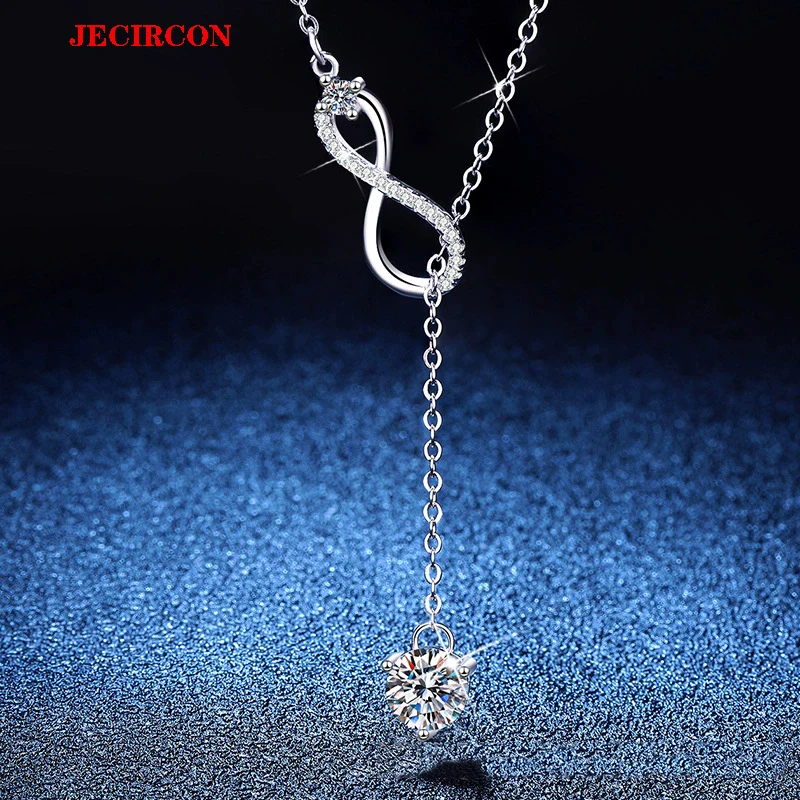 

JECIRCON 1 Carat Moissanite Infinity 8 - shaped Tassel Pendant S925 Sterling Silver Necklace for Women, High - Quality & Stylish