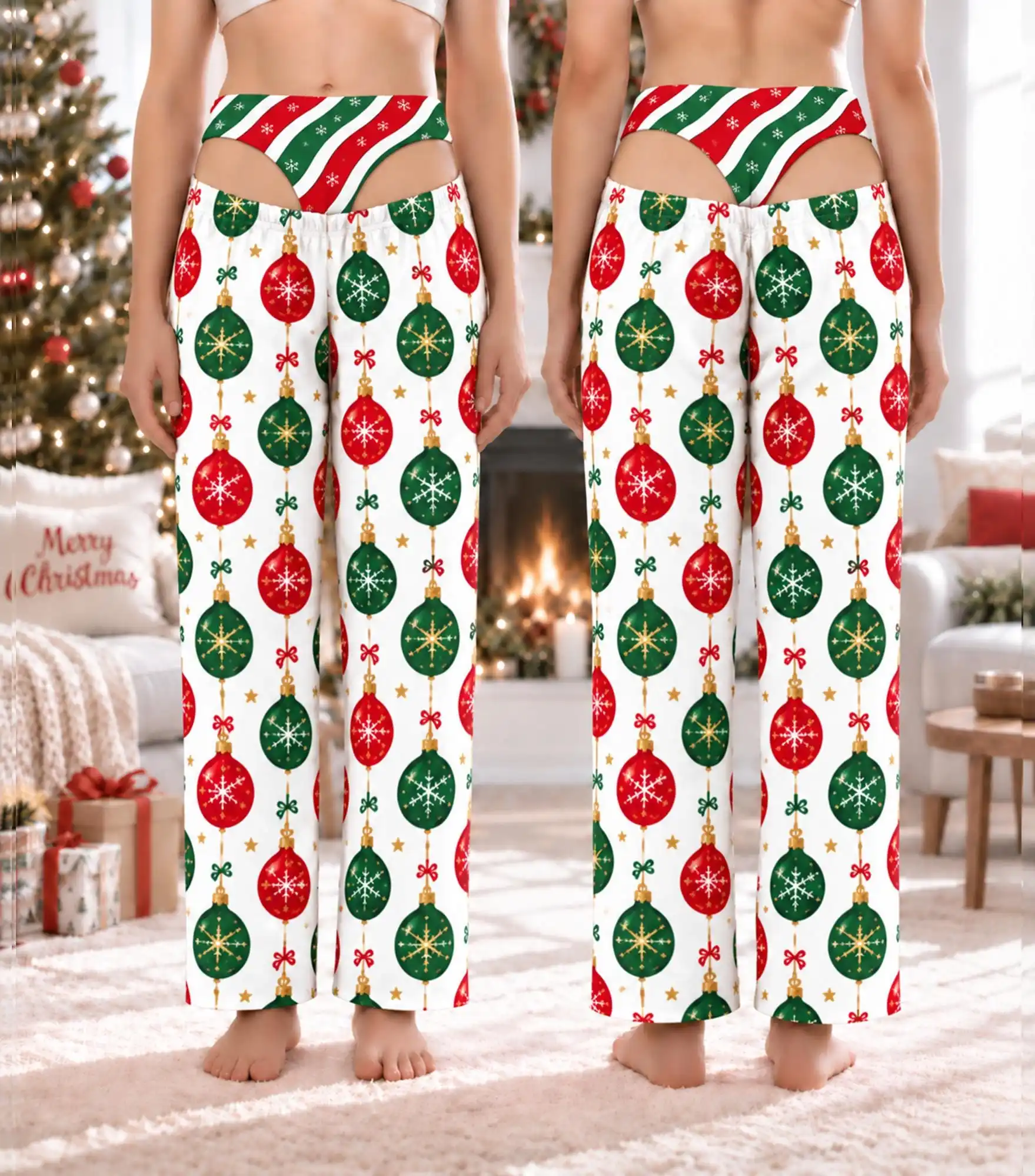 New Funny Fake Butt Cutout Christmas Light Print Unisex Straight Pants, Novelty Trousers for Christmas Party Holiday Loungewear view 5