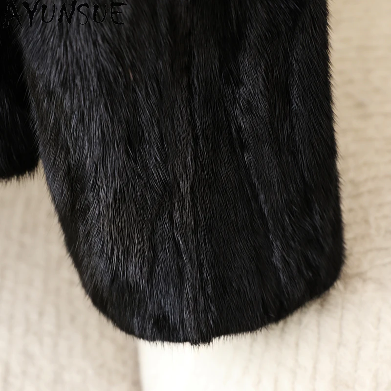 AYUNSUE Пальто из натурального норкового меха Женская одежда Роскошные пальто из натурального меха Женская новая верхняя одежда Зимняя куртка Шуба Женская женская норковая куртка