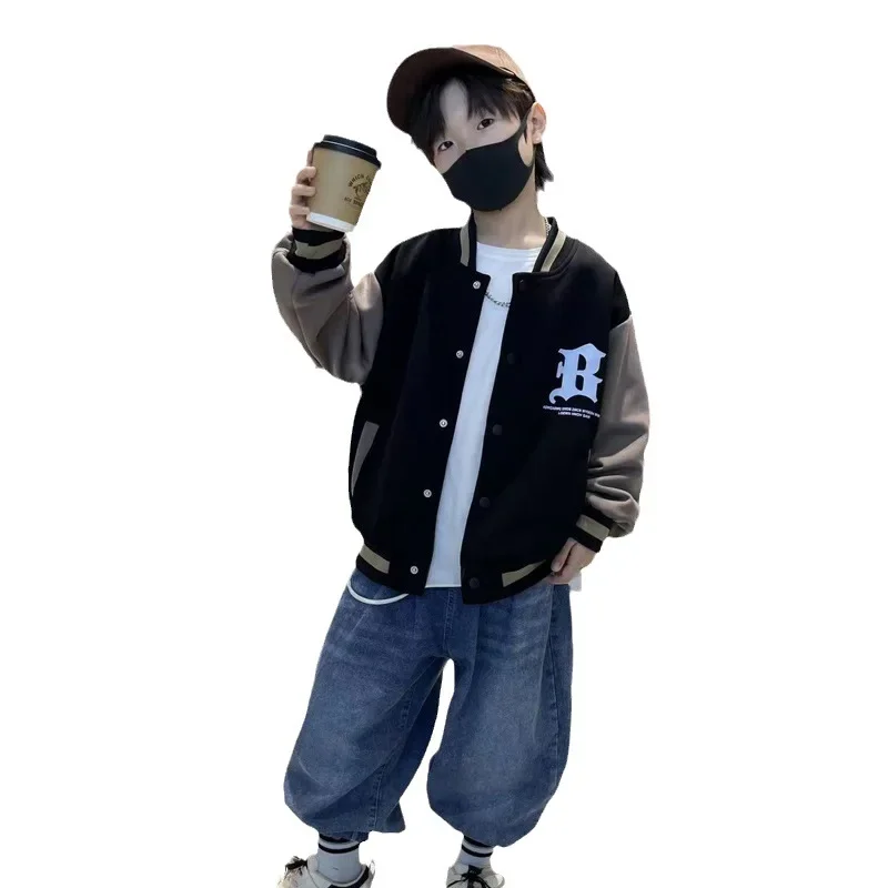 Kids Bomber Jacket Children Spring Autumn Letter Print Outerwear Boys Streetwear Varsity Baseball Uniform Coats 4 6 8 10 12 14 Y