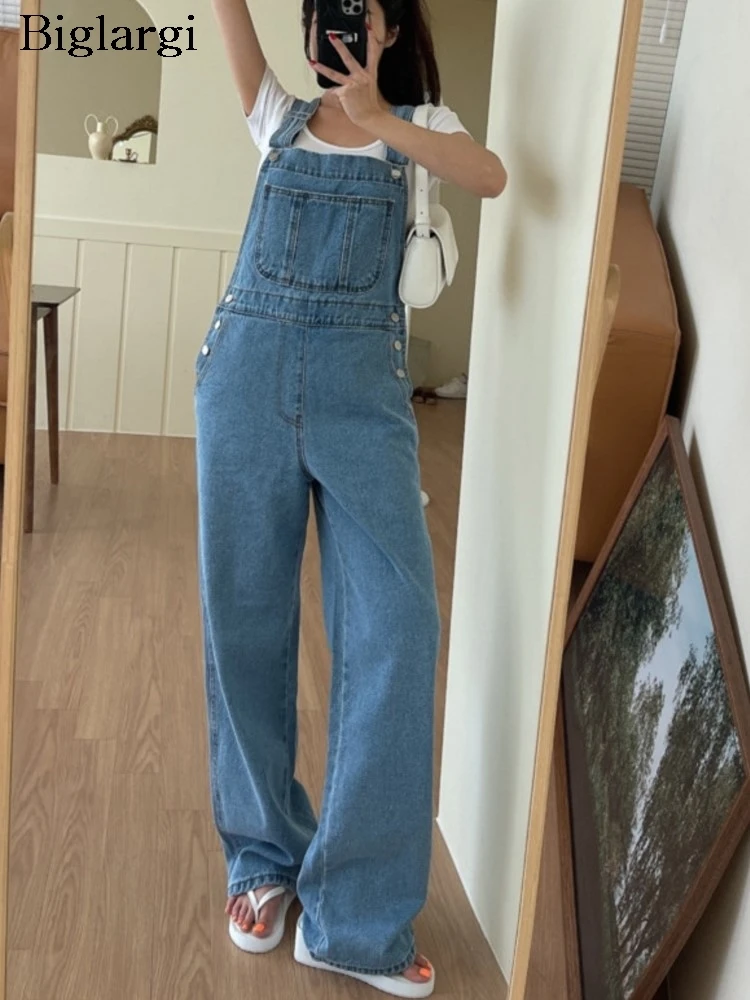 

Jeans Summer Overalls Pant Women Retro Fashion Wide Leg Ladies Trousers Korean Style Loose Pleated Woman Denim Overalls Pants