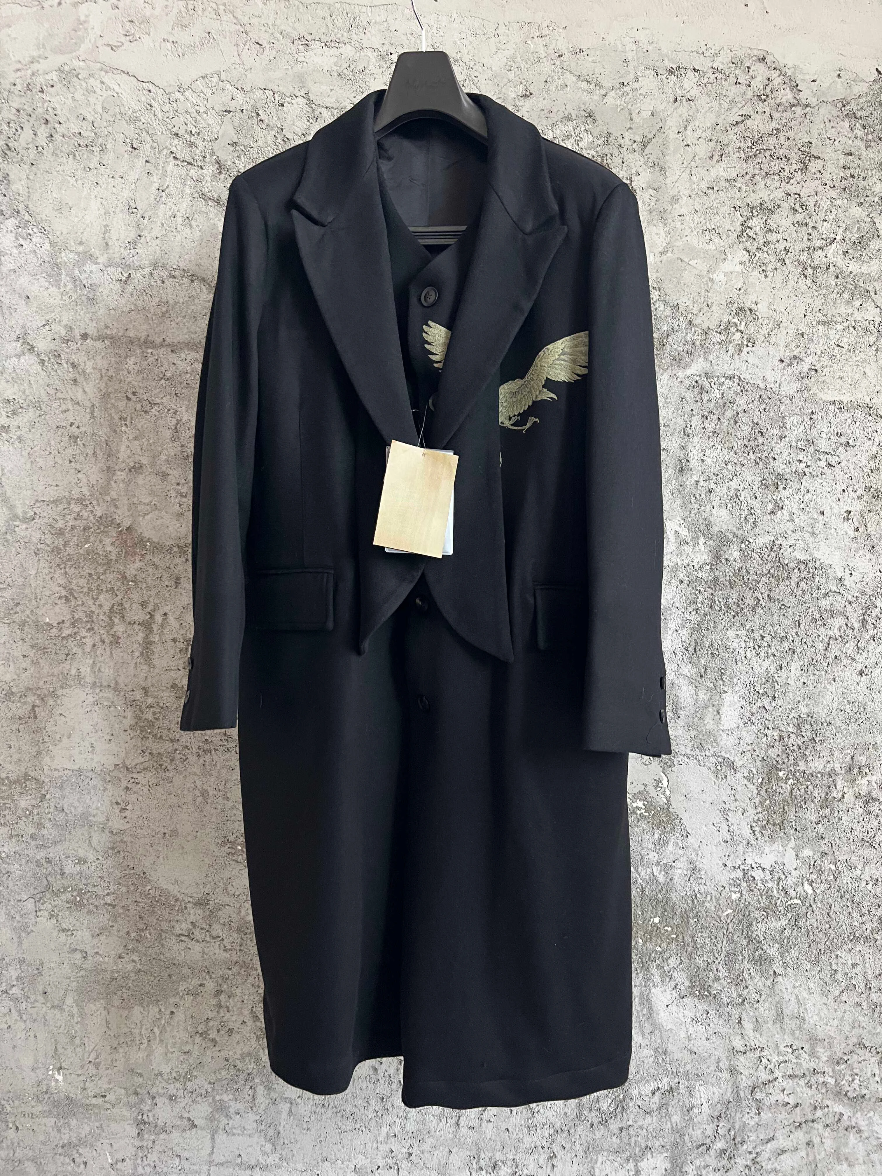 

TOP-YAMAMOTO embroidered red crow double coat, wool, casual, loose and large