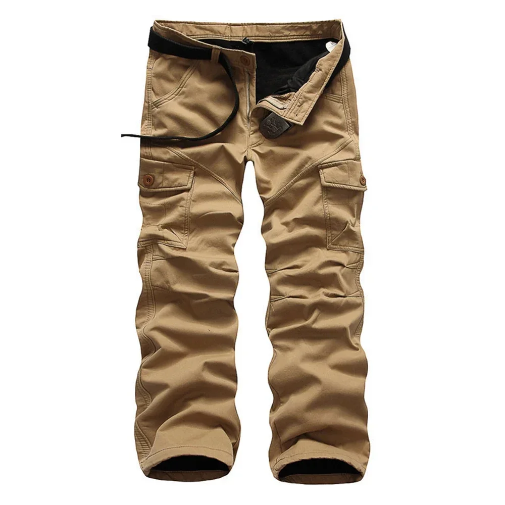 Calça jeans masculina camuflada de alta qualidade, calça militar masculina com vários bolsos (sem cinto)
