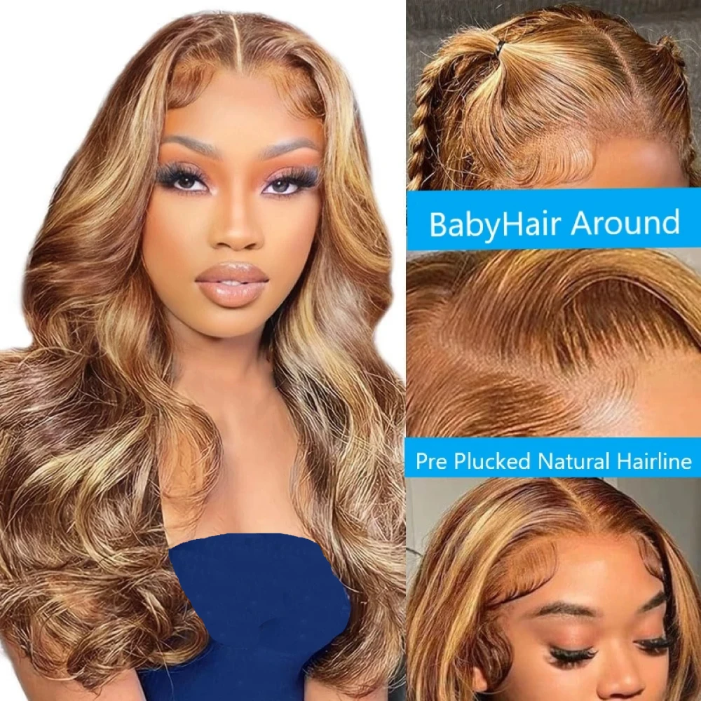 شعر الإنسان P4/27 الجسم موجة تسليط الضوء على شعر مستعار 18-46 بوصة 13x4 13x6 HD الدانتيل الشفاف شعر مستعار أمامي قبل قطعها 200% كثافة شعر ريمي #2