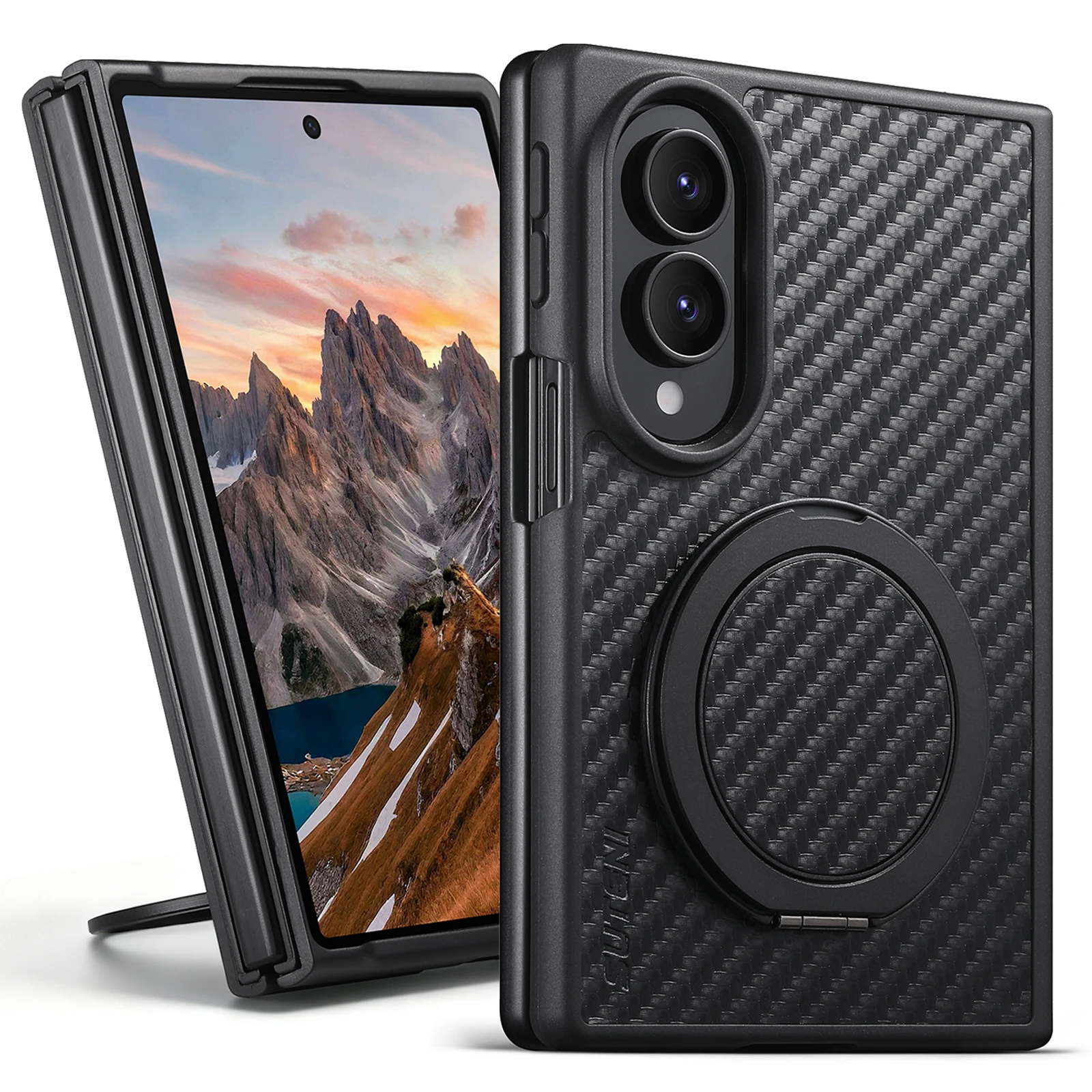 SUTENI Mobile Phone Case Magnet Wireless Charging 360° Rotating Stand Faux Leather Ring Buckle For Samsung Galaxy Z Fold 8 view 3