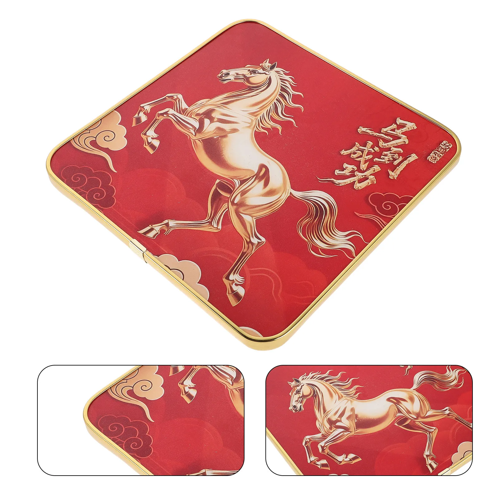 Plaque de table encadrée en bois avec bordure dorée, motif cheval du Nouvel An chinois 2026, décoration Cheval du Succès pour bureau, étagère, chambre