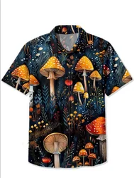 New Tropical Mushroom Botanical 3D Print Shirt Summer Men Gift Fashion Short Sleeve Button Shirts Harajuku Lapel Woman Clothing