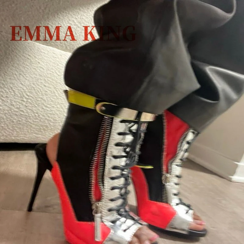 

Multi Color Sandal Boots Pointed Toe Stiletto Heel Ankle Boots Lace-up Style Zipper Women Shoes 2026 New Zapatos Para Mujere