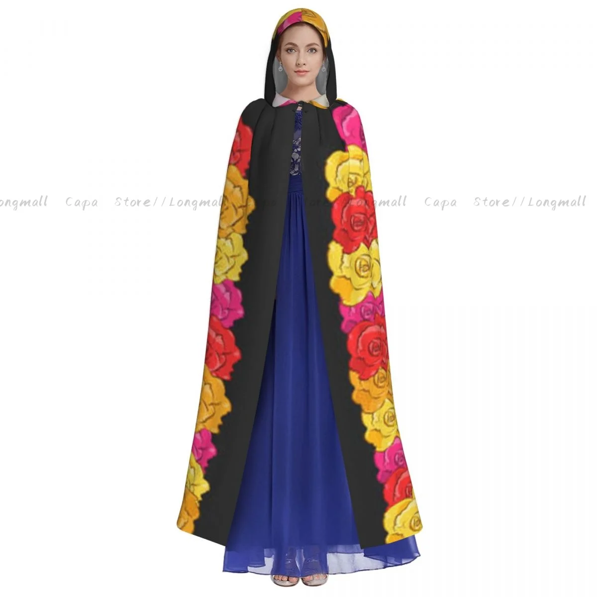 Virgin Of Guadalupe Roses Illustration Hooded Cloak Coat Halloween Cosplay Costume Vampire Devil Wizard Cape Gown Party