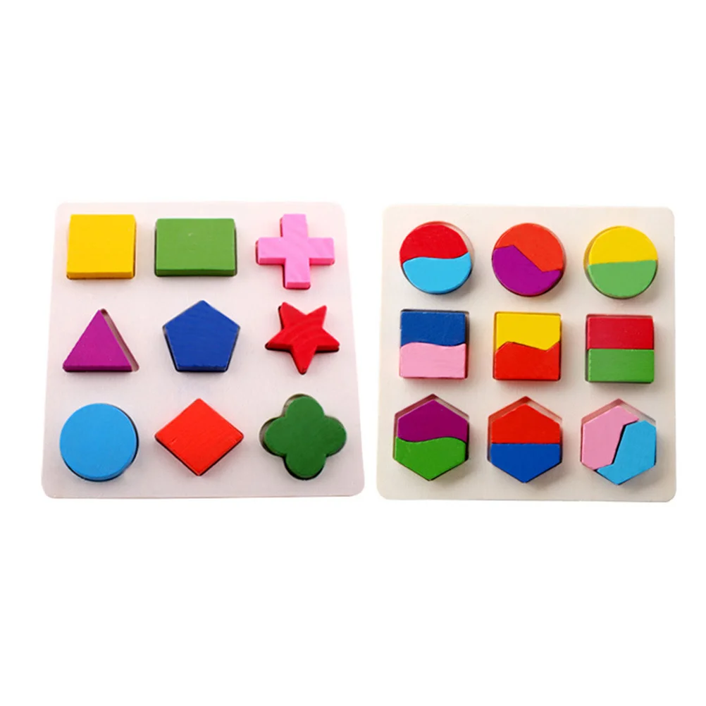 2 Stücke Pädagogisches Puzzle Geometrische Form Platte Erkenntnis Bord Bunte Holz Frühes Lernen Werkzeug für Kinder