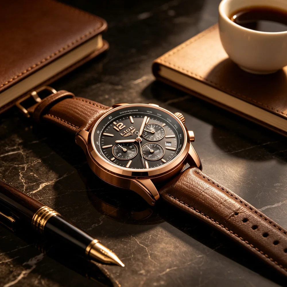 LIGE Luxury Fashion Men's Watches Casual Quartz Wristwatches 30M Waterproof Luminous Chronograph Watch for Man with Gift Box