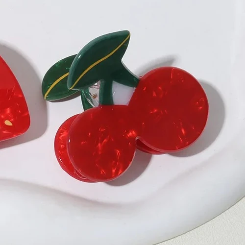 Imagen 2 del producto Clip de garra de cereza de acetato de nicho más vendido, agarre para el cabello inspirado en frutas francesas para la parte posterior de la cabeza