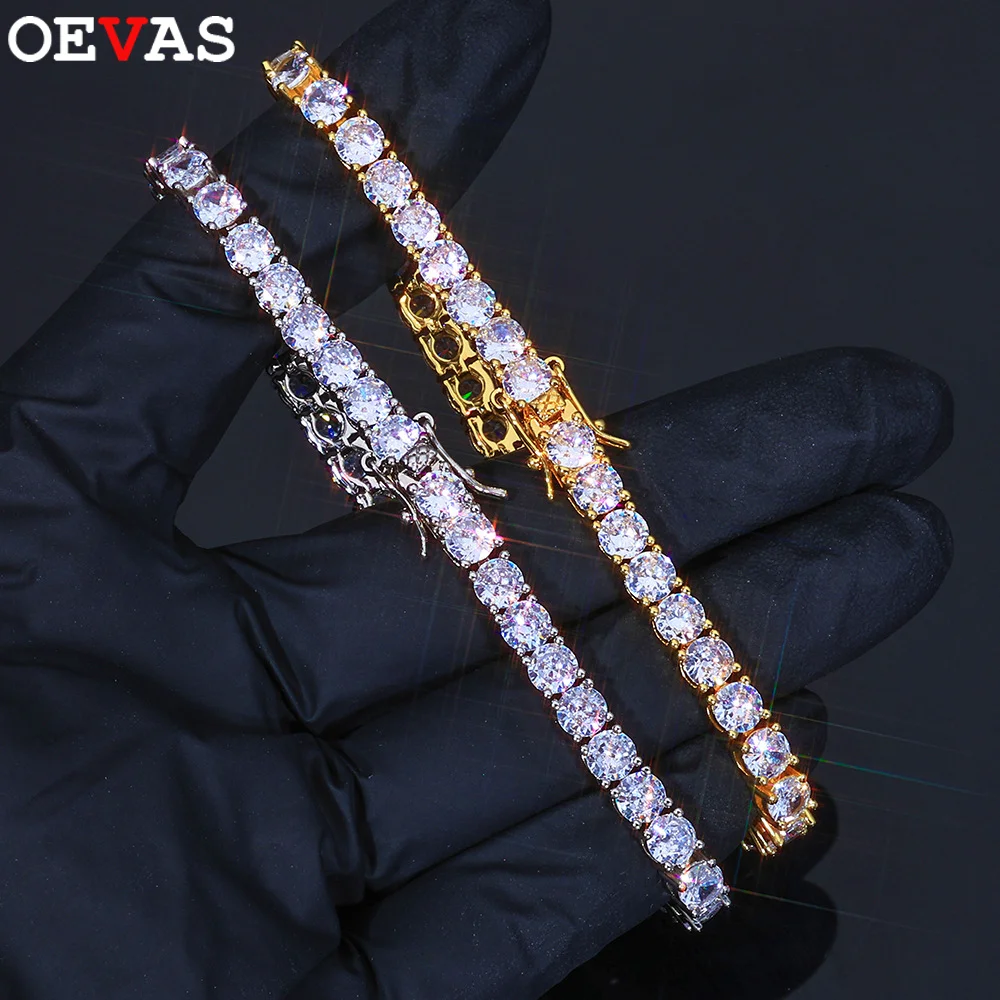 

OEVAS 2.5/3/4/5mm Full Moissanite Tennis Bracelet 925 Silver Plated 18k Gold for Women Man Wedding Sparkling Party Fine Jewelry