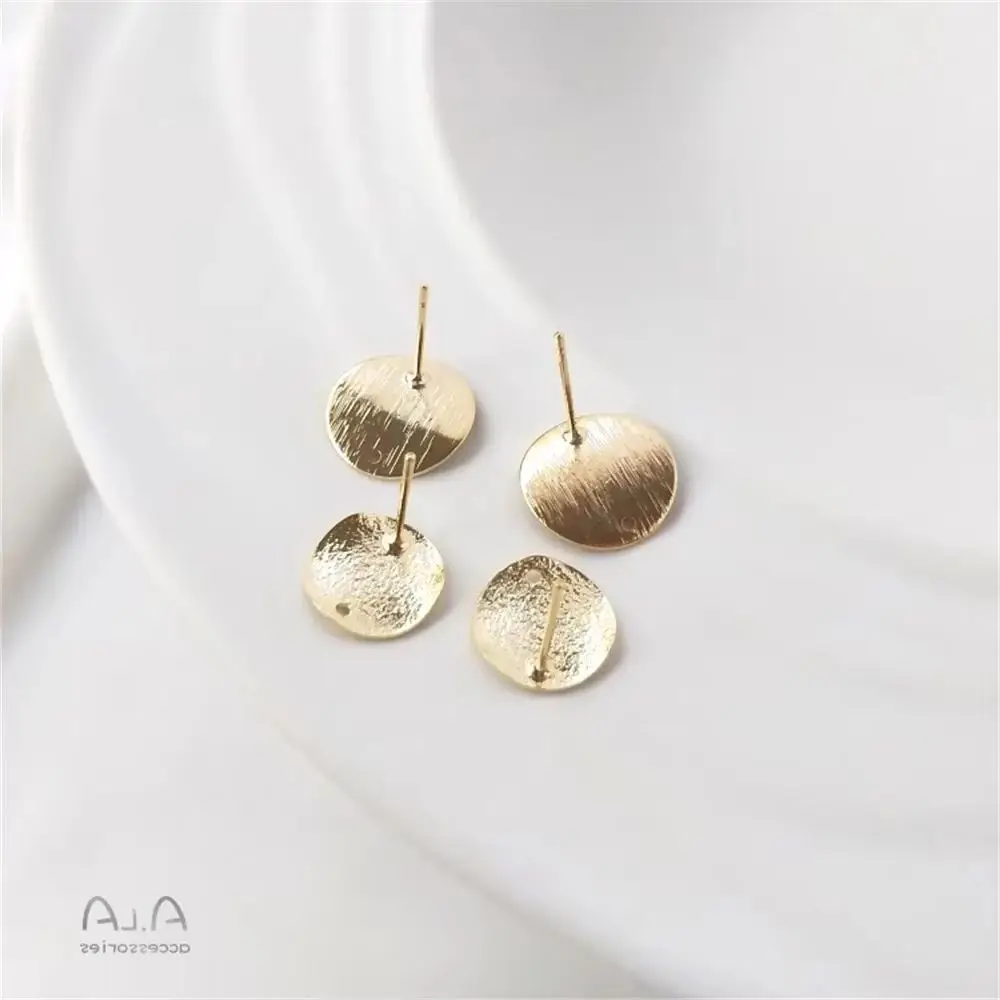 

14K Gold Plated Concave and convex round piece with lifting hole frosted wire ear stud DIY handmade accessories