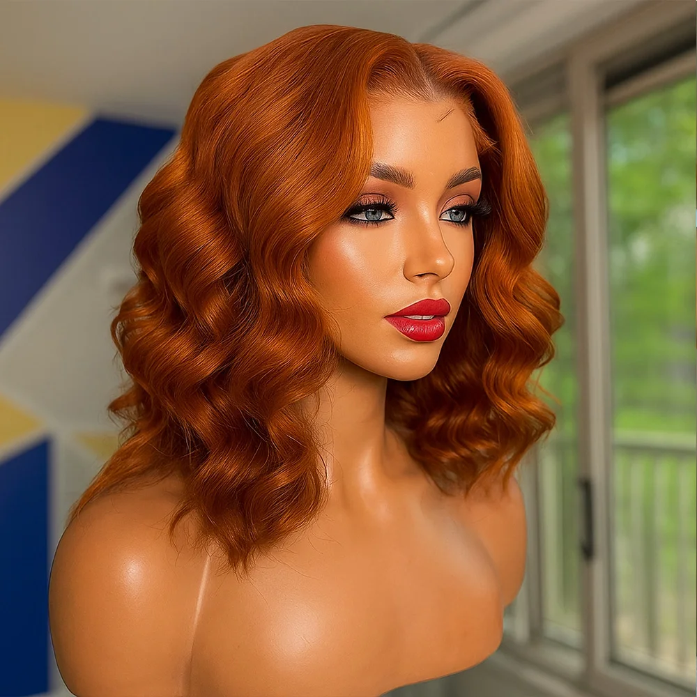 

200% Имбирно-Оранжевый Короткий Боб Парик Человеческих Волос 4x4 Парики Человеческих Волос Предварительно Сорванные HD Прозрачный Парик Фронта Шнурка Распродажа