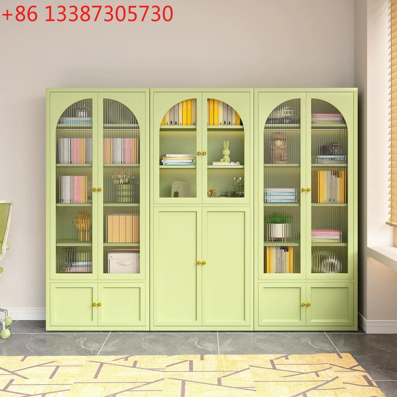 

Книжный шкаф из кремовой ветровой стали, напольная книжная полка для гостиной с дверцей, пылезащитная стеклянная витрина