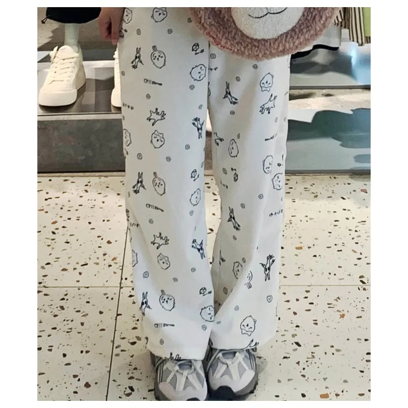 

Cartoon Chiikawaed Hachiwar Graffiti Print Fashion Straight Leg Pants Kawaii Girls Y2K Sweet Thin Style Casual Pants Girl Gift