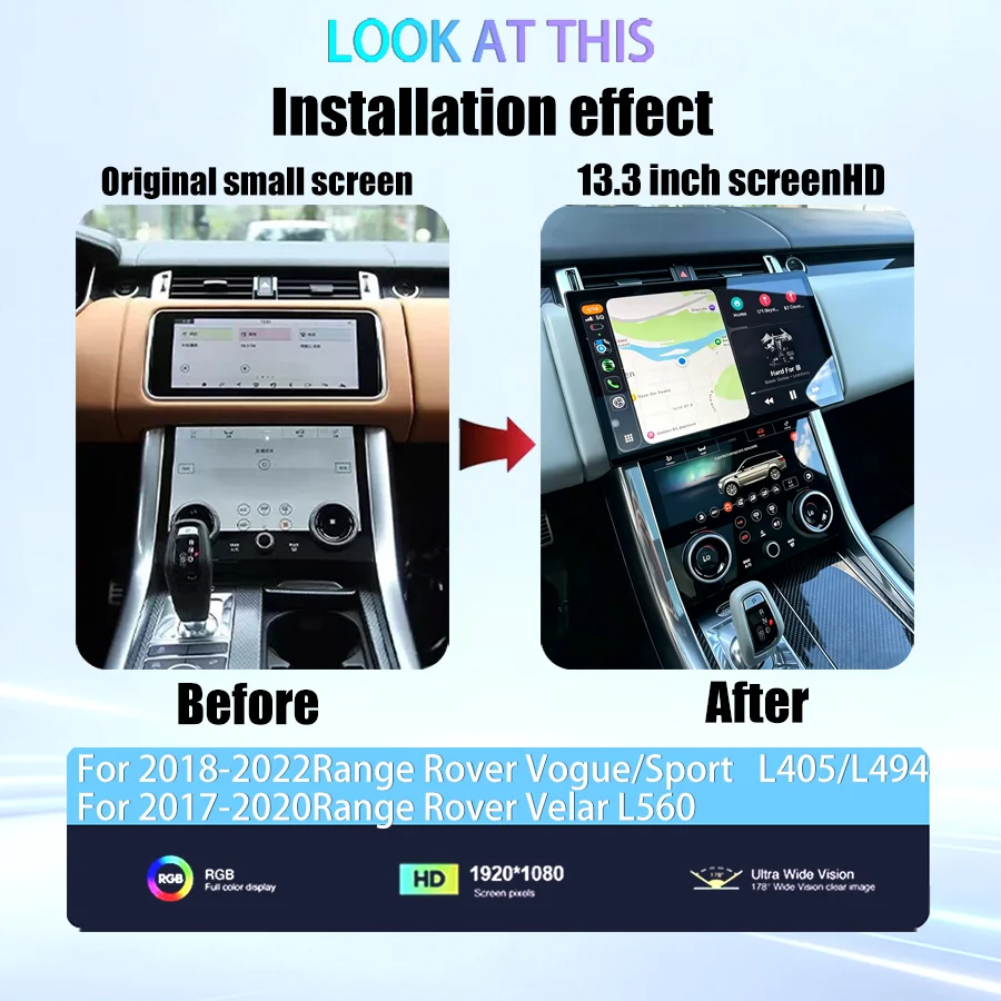 13.3 inch For 2018-2022 Range Rover Vogue Sport Velar  L405 L494 L560  Multimedia Player Radio Carplay 4G Qualcomm Android 14