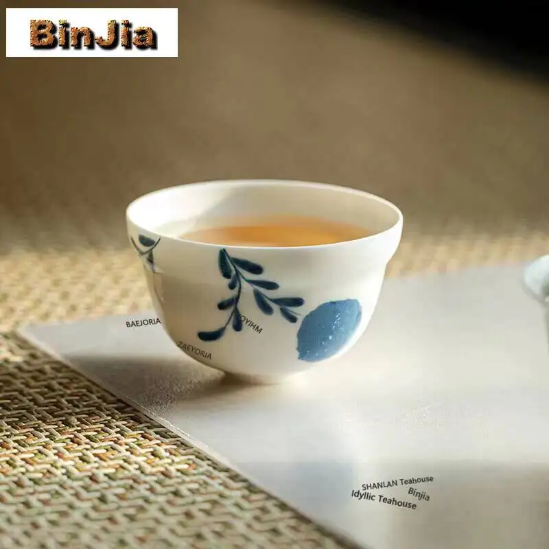 100ml Apricot White Handmade Master Cup Hand Drawn Embroidered Ball Flower Teacup Vintage Mug Personal Gourd Cup Drinkware Craft