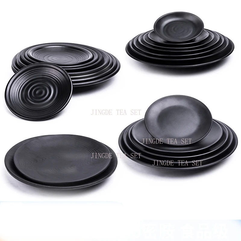 Black Frosted Japanese Style Rice Bowl, Barbecue Plate, Sushi Snack, Melamine Imitation Porcelain Tableware