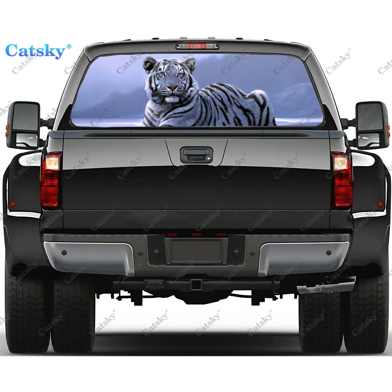 

White Tiger Rear Window Decals for Truck,Pickup Window Decal,Rear Window Tint Graphic Perforated Vinyl Truck Stickers