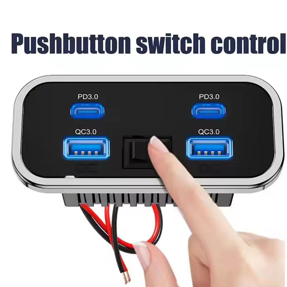 4 Ports 12 V RV USB Steckdose 76 W Dual PD3.0 Typ-C Schnellladung Dual USB für Auto Bus RV Auto Ladegerät mit Knopfschalter