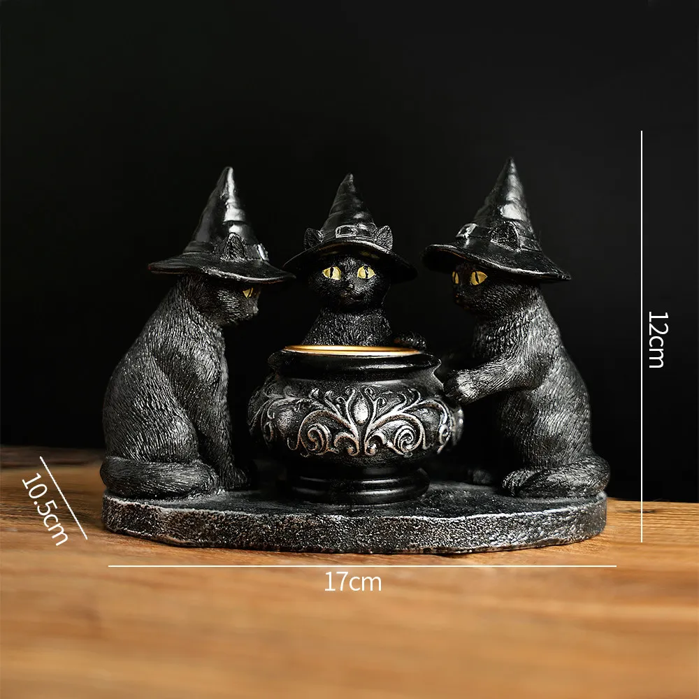 Halloween nuevo mago gato misterioso viento oscuro adorno Retro artesanías de resina Festival fantasma vela perfumada portavelas