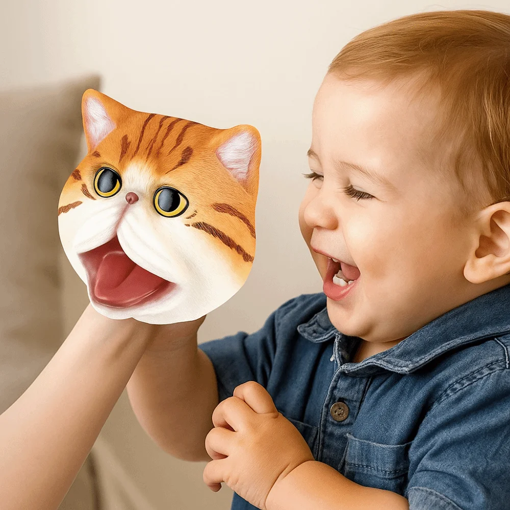 Vinile Testa di animale Burattino a mano Simulazione Interattiva Figura di gatto Giocattoli Guanti Stuzzicare Modello educativo di testa di gatto per animali domestici
