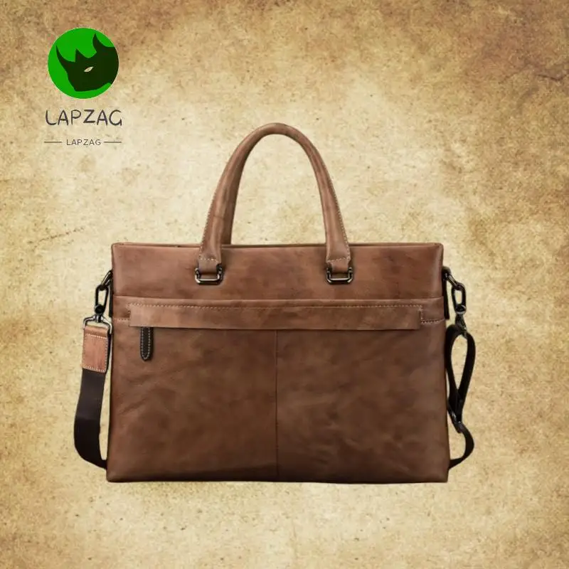 Lapzag Cowhide Casual Men's Shoulder Bag Italy Trendy Business Computer Handbag Ipad Bag For Men Vintage business Bag For PC