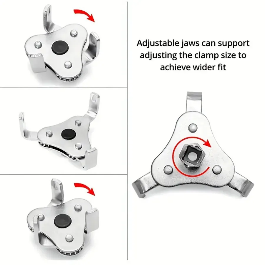 Universal Adjustable Oil Filter Wrench From 2-1/2 inch to 4.5 inch Oil Filter Wrench Tool Set With 3 Jaw Uninstall Removal Key
