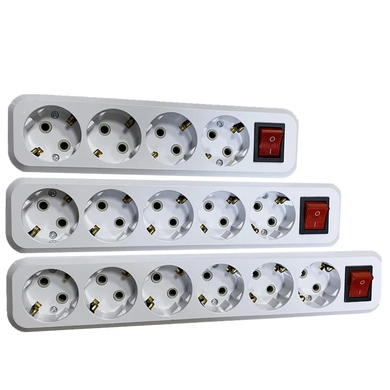 Multifunctional White European 250V 10A 16A 1.5m 3/4/5 jack Germany Russia Korea power board EU extension socket switch