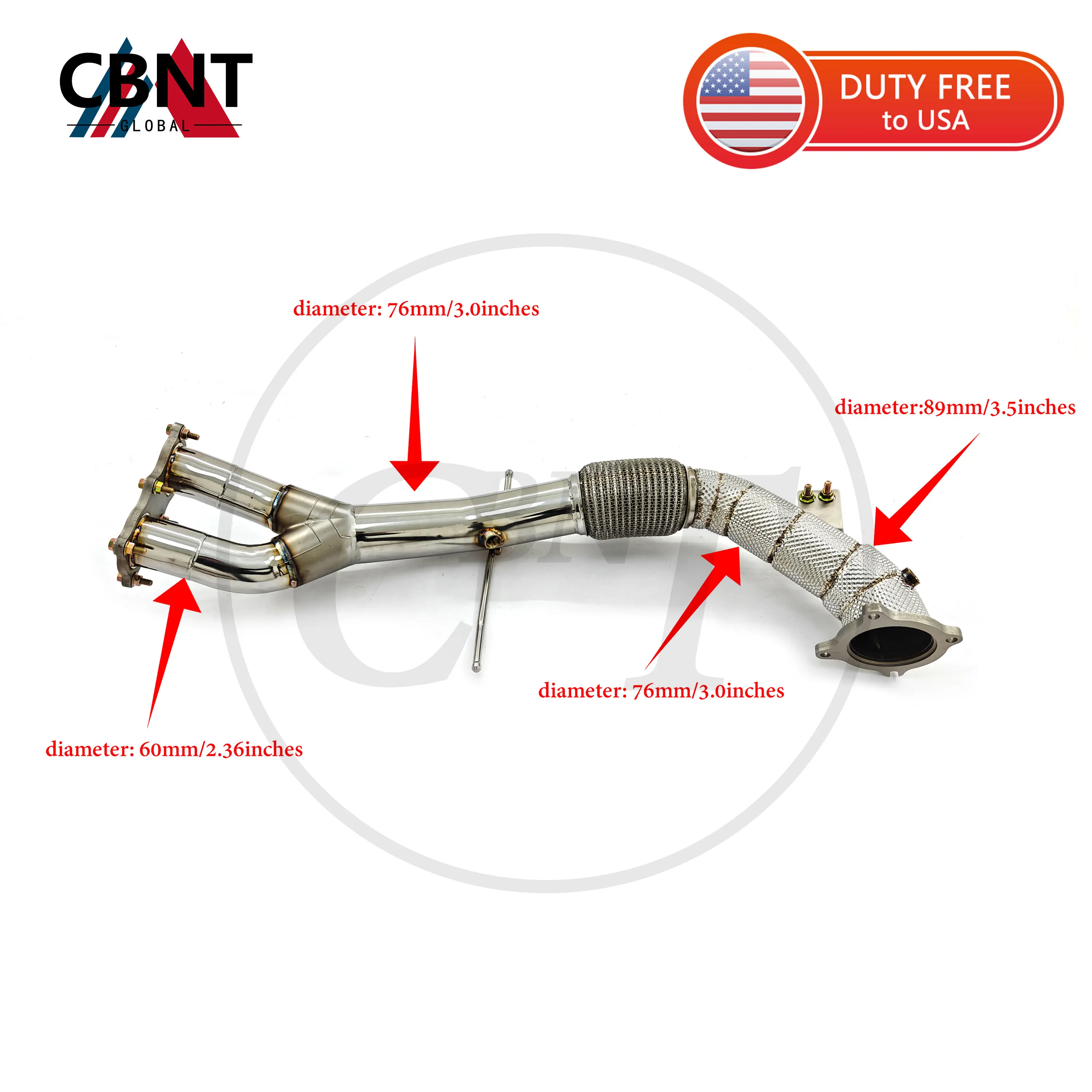 

CBNT for Volvo V60 S60 XC60 3.0T Downpipe with Heat Shield SS304 Exhaust-pipe with Catalytic Converter Free Flow Exhaust Header