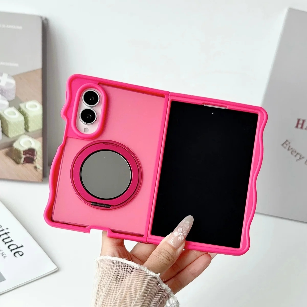 Matte Wave Magnetische Standhülle für Samsung Galaxy Z Fold8 Ultra Fold8 7 6 5 Luxus Drehbare Klapphalterung Mattierte Abdeckung
