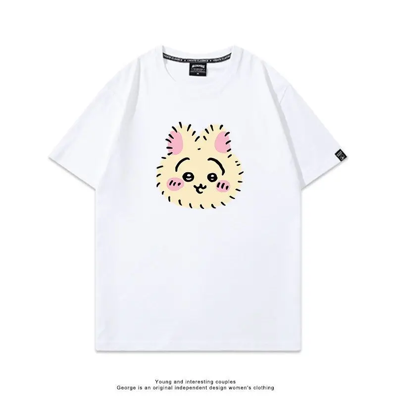 Kawaii Anime Chiikawa Usagi Short Sleeve T-Shirt Cotton Soft Breathable Skin-friendly Casual Versatile Women and Kids Daily Wear