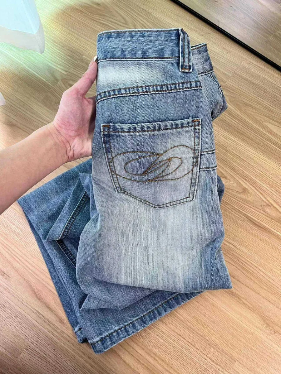 

Винтажные универсальные джинсы для женщин, свободный крой, широкие прямые брюки-бочонки, повседневные однотонные повседневные брюки с высокой талией