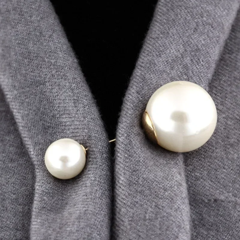 Large Double Headed Pearl Insert Pin Collar Brooch One Line Breast Pin Cardigan Scarf Shawl Neck Brooch Fashion Jewelry